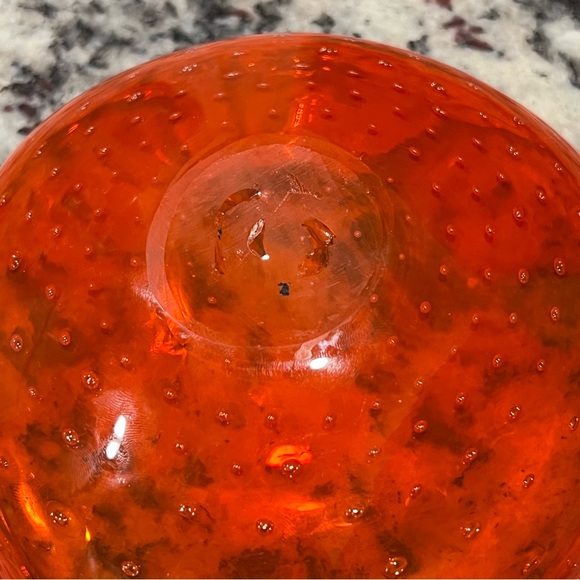Vintage WALES (Made in Japan) - Orange Heart Shape Bubble Glass Bowl - Picture 3 of 5